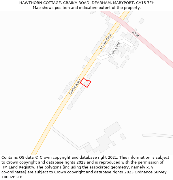 HAWTHORN COTTAGE, CRAIKA ROAD, DEARHAM, MARYPORT, CA15 7EH: Location map and indicative extent of plot