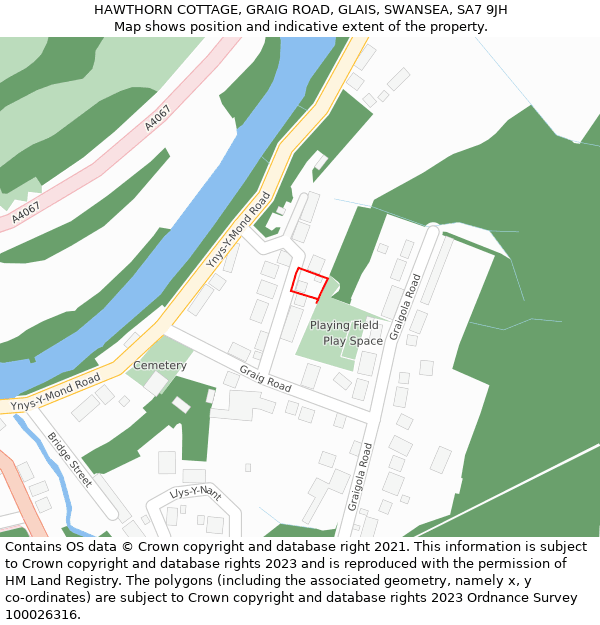 HAWTHORN COTTAGE, GRAIG ROAD, GLAIS, SWANSEA, SA7 9JH: Location map and indicative extent of plot