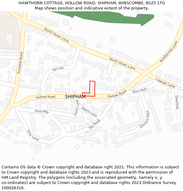 HAWTHORN COTTAGE, HOLLOW ROAD, SHIPHAM, WINSCOMBE, BS25 1TG: Location map and indicative extent of plot