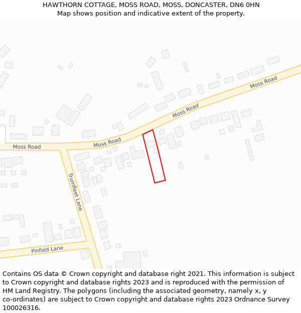 HAWTHORN COTTAGE, MOSS ROAD, MOSS, DONCASTER, DN6 0HN: Location map and indicative extent of plot