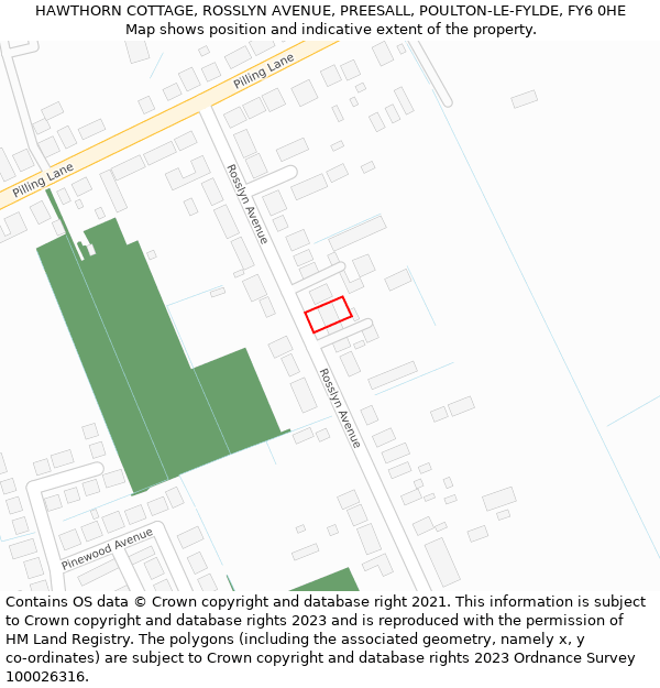 HAWTHORN COTTAGE, ROSSLYN AVENUE, PREESALL, POULTON-LE-FYLDE, FY6 0HE: Location map and indicative extent of plot