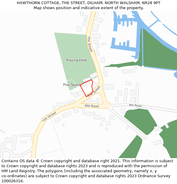 HAWTHORN COTTAGE, THE STREET, DILHAM, NORTH WALSHAM, NR28 9PT: Location map and indicative extent of plot