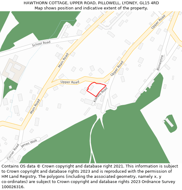 HAWTHORN COTTAGE, UPPER ROAD, PILLOWELL, LYDNEY, GL15 4RD: Location map and indicative extent of plot