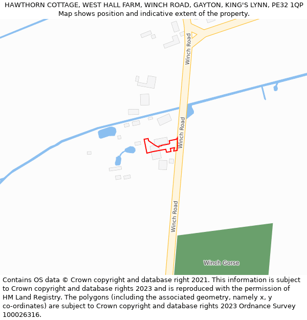 HAWTHORN COTTAGE, WEST HALL FARM, WINCH ROAD, GAYTON, KING'S LYNN, PE32 1QP: Location map and indicative extent of plot