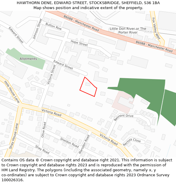 HAWTHORN DENE, EDWARD STREET, STOCKSBRIDGE, SHEFFIELD, S36 1BA: Location map and indicative extent of plot