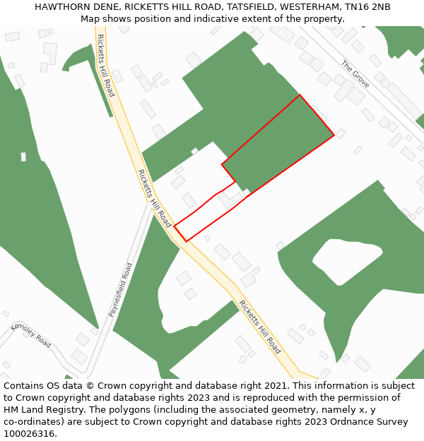 HAWTHORN DENE, RICKETTS HILL ROAD, TATSFIELD, WESTERHAM, TN16 2NB: Location map and indicative extent of plot