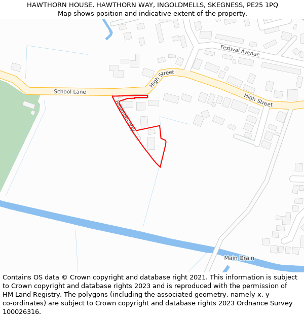 HAWTHORN HOUSE, HAWTHORN WAY, INGOLDMELLS, SKEGNESS, PE25 1PQ: Location map and indicative extent of plot