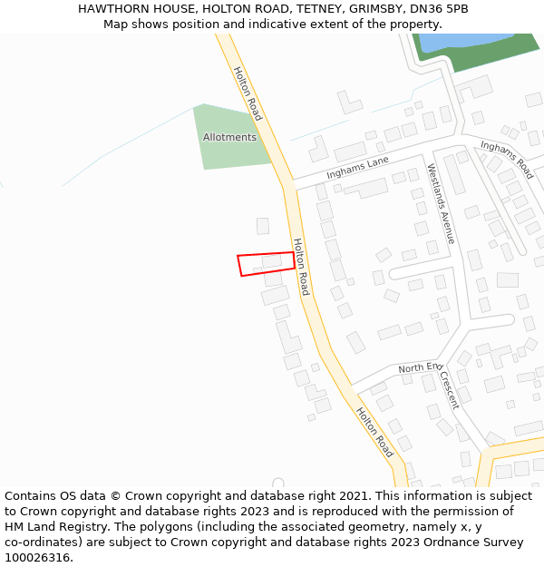 HAWTHORN HOUSE, HOLTON ROAD, TETNEY, GRIMSBY, DN36 5PB: Location map and indicative extent of plot
