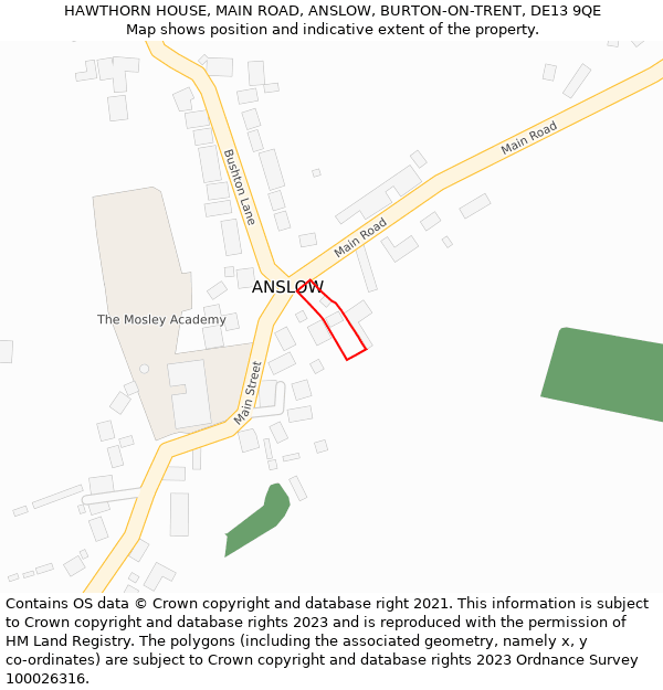 HAWTHORN HOUSE, MAIN ROAD, ANSLOW, BURTON-ON-TRENT, DE13 9QE: Location map and indicative extent of plot