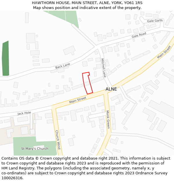 HAWTHORN HOUSE, MAIN STREET, ALNE, YORK, YO61 1RS: Location map and indicative extent of plot