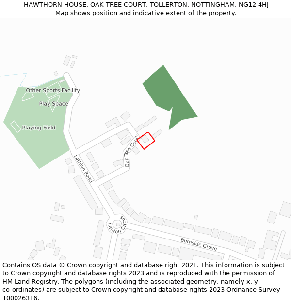 HAWTHORN HOUSE, OAK TREE COURT, TOLLERTON, NOTTINGHAM, NG12 4HJ: Location map and indicative extent of plot