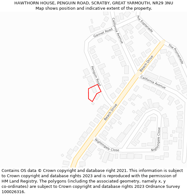 HAWTHORN HOUSE, PENGUIN ROAD, SCRATBY, GREAT YARMOUTH, NR29 3NU: Location map and indicative extent of plot