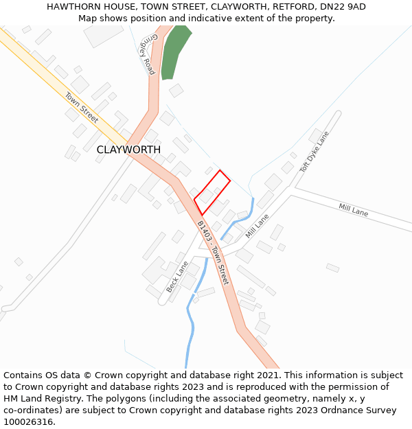 HAWTHORN HOUSE, TOWN STREET, CLAYWORTH, RETFORD, DN22 9AD: Location map and indicative extent of plot