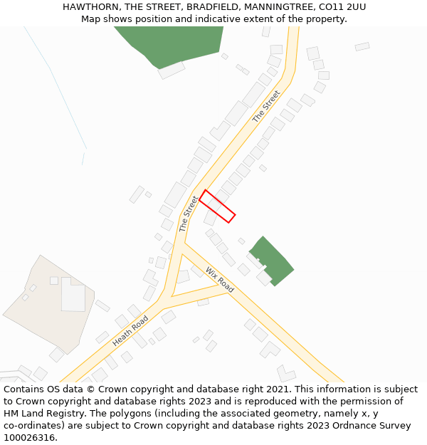 HAWTHORN, THE STREET, BRADFIELD, MANNINGTREE, CO11 2UU: Location map and indicative extent of plot