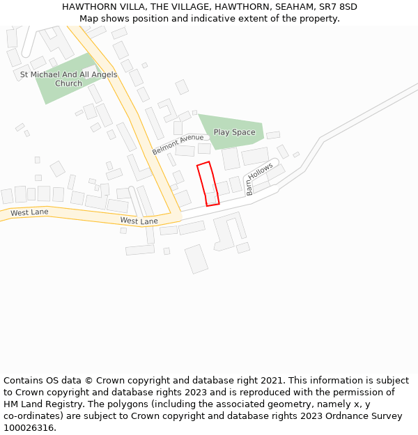 HAWTHORN VILLA, THE VILLAGE, HAWTHORN, SEAHAM, SR7 8SD: Location map and indicative extent of plot