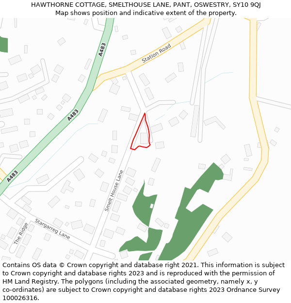 HAWTHORNE COTTAGE, SMELTHOUSE LANE, PANT, OSWESTRY, SY10 9QJ: Location map and indicative extent of plot