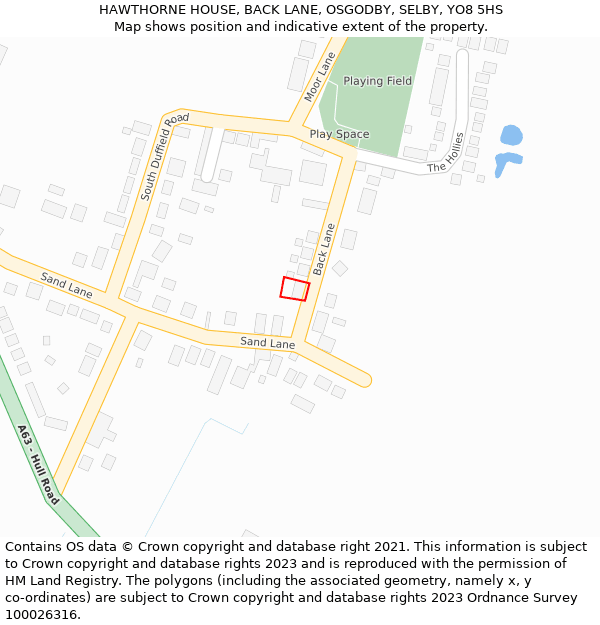 HAWTHORNE HOUSE, BACK LANE, OSGODBY, SELBY, YO8 5HS: Location map and indicative extent of plot