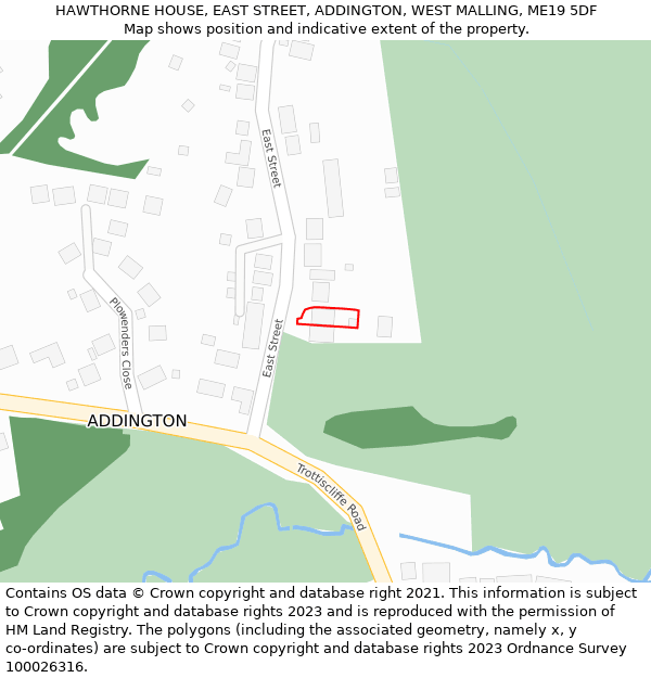 HAWTHORNE HOUSE, EAST STREET, ADDINGTON, WEST MALLING, ME19 5DF: Location map and indicative extent of plot