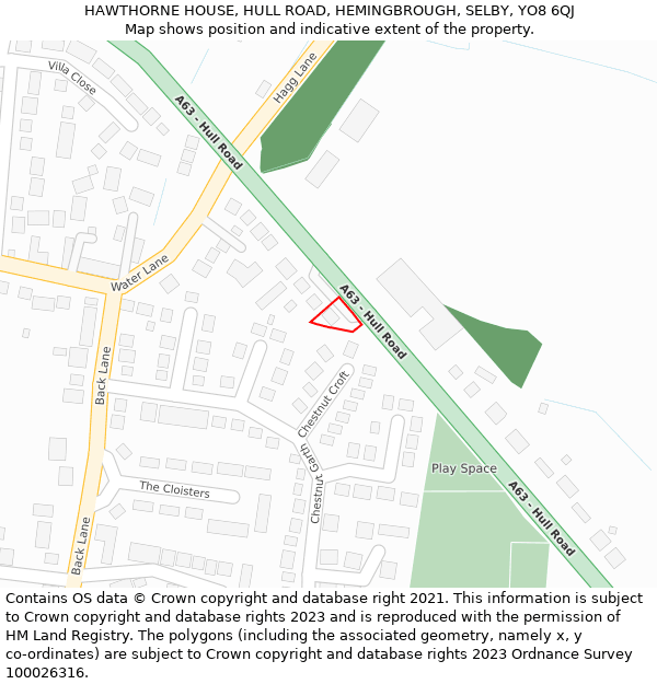 HAWTHORNE HOUSE, HULL ROAD, HEMINGBROUGH, SELBY, YO8 6QJ: Location map and indicative extent of plot