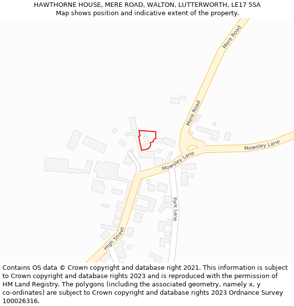 HAWTHORNE HOUSE, MERE ROAD, WALTON, LUTTERWORTH, LE17 5SA: Location map and indicative extent of plot