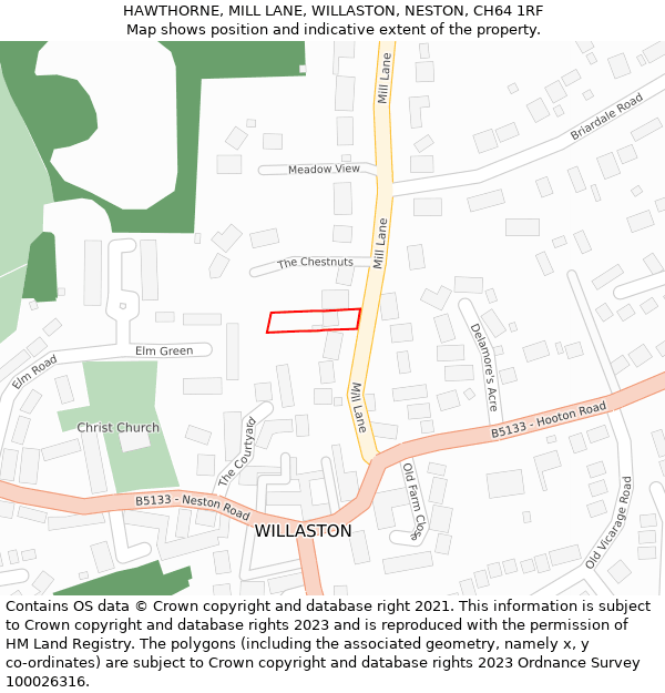 HAWTHORNE, MILL LANE, WILLASTON, NESTON, CH64 1RF: Location map and indicative extent of plot