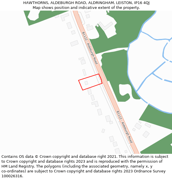 HAWTHORNS, ALDEBURGH ROAD, ALDRINGHAM, LEISTON, IP16 4QJ: Location map and indicative extent of plot