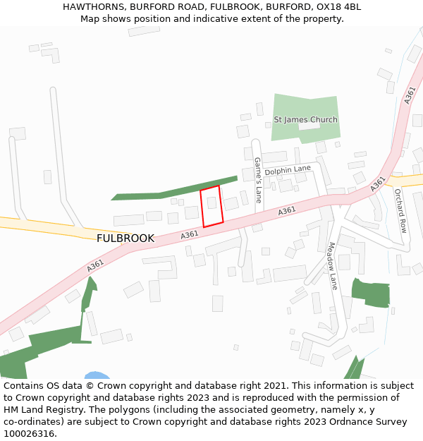 HAWTHORNS, BURFORD ROAD, FULBROOK, BURFORD, OX18 4BL: Location map and indicative extent of plot