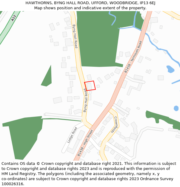 HAWTHORNS, BYNG HALL ROAD, UFFORD, WOODBRIDGE, IP13 6EJ: Location map and indicative extent of plot