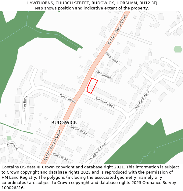 HAWTHORNS, CHURCH STREET, RUDGWICK, HORSHAM, RH12 3EJ: Location map and indicative extent of plot