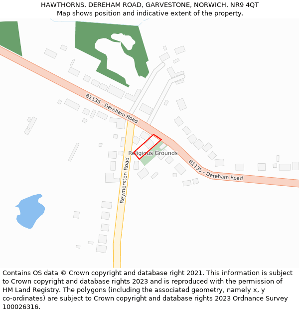 HAWTHORNS, DEREHAM ROAD, GARVESTONE, NORWICH, NR9 4QT: Location map and indicative extent of plot