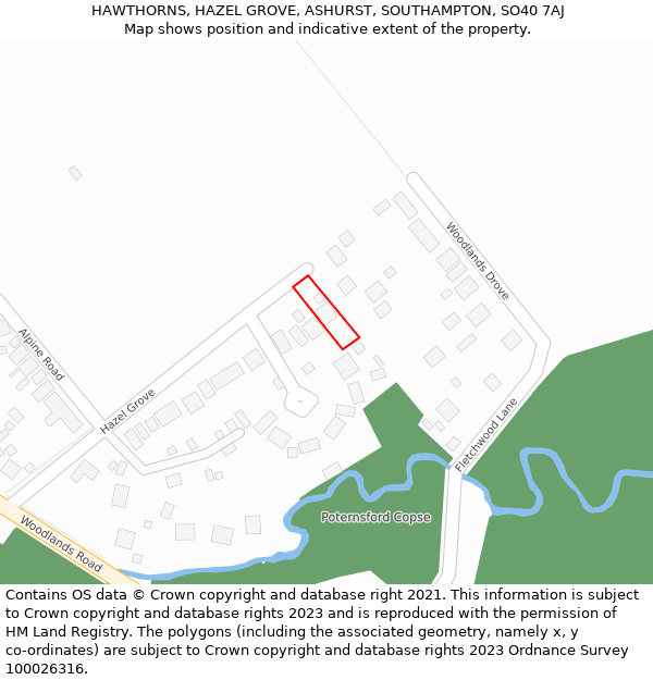 HAWTHORNS, HAZEL GROVE, ASHURST, SOUTHAMPTON, SO40 7AJ: Location map and indicative extent of plot