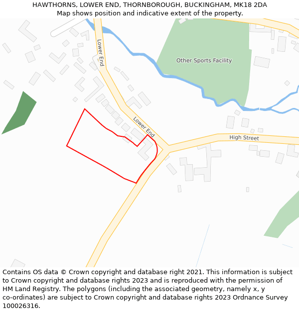 HAWTHORNS, LOWER END, THORNBOROUGH, BUCKINGHAM, MK18 2DA: Location map and indicative extent of plot