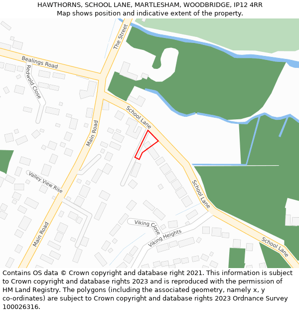 HAWTHORNS, SCHOOL LANE, MARTLESHAM, WOODBRIDGE, IP12 4RR: Location map and indicative extent of plot