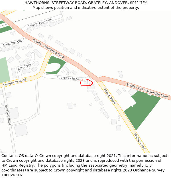 HAWTHORNS, STREETWAY ROAD, GRATELEY, ANDOVER, SP11 7EY: Location map and indicative extent of plot