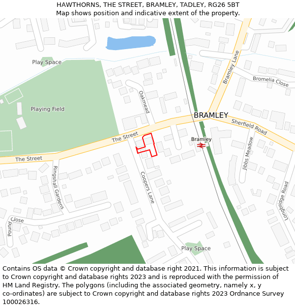 HAWTHORNS, THE STREET, BRAMLEY, TADLEY, RG26 5BT: Location map and indicative extent of plot