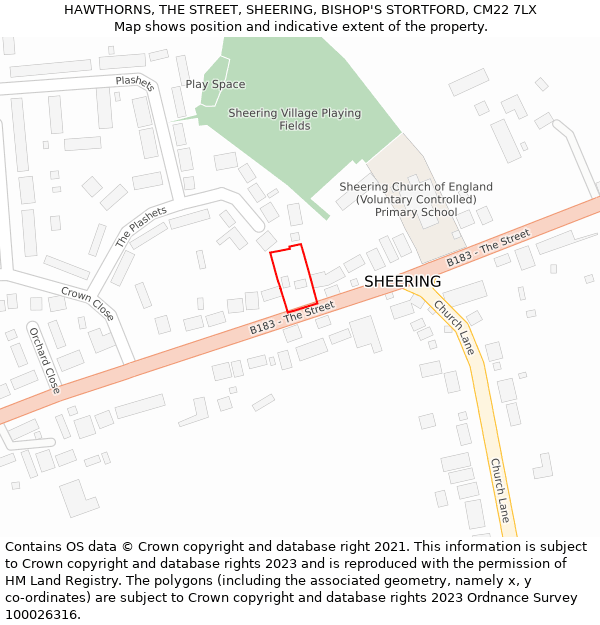 HAWTHORNS, THE STREET, SHEERING, BISHOP'S STORTFORD, CM22 7LX: Location map and indicative extent of plot