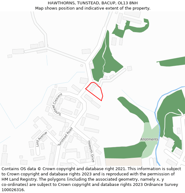 HAWTHORNS, TUNSTEAD, BACUP, OL13 8NH: Location map and indicative extent of plot