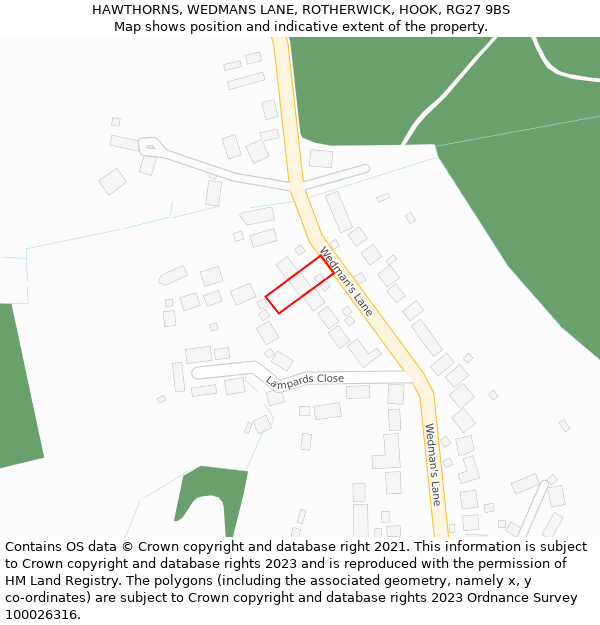 HAWTHORNS, WEDMANS LANE, ROTHERWICK, HOOK, RG27 9BS: Location map and indicative extent of plot