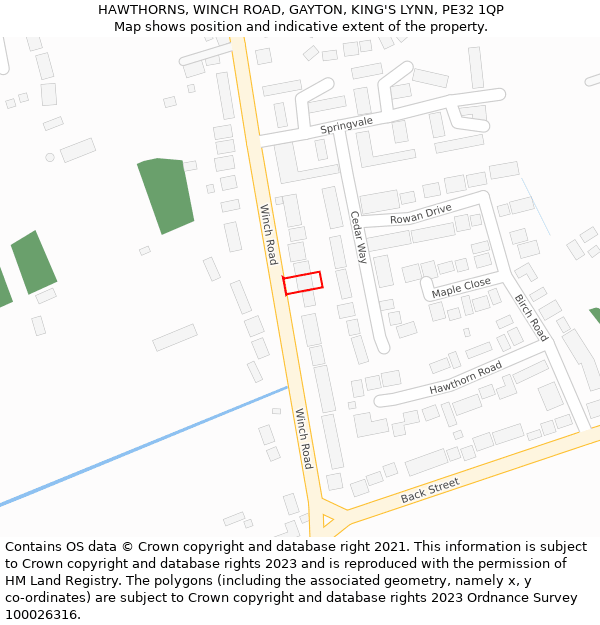 HAWTHORNS, WINCH ROAD, GAYTON, KING'S LYNN, PE32 1QP: Location map and indicative extent of plot