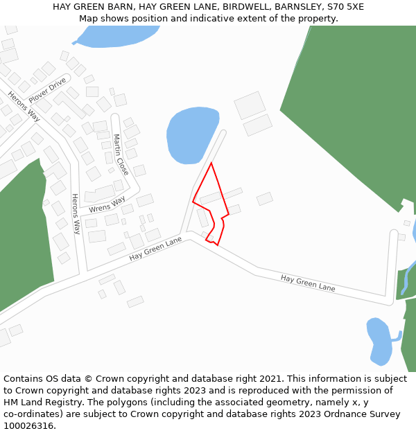 HAY GREEN BARN, HAY GREEN LANE, BIRDWELL, BARNSLEY, S70 5XE: Location map and indicative extent of plot