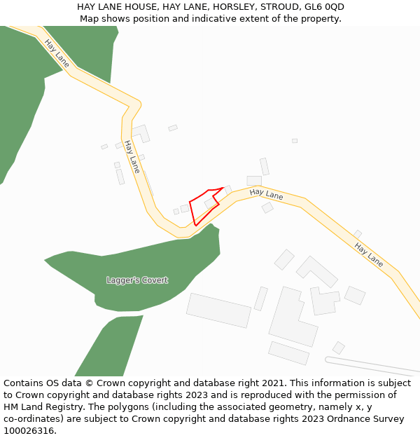 HAY LANE HOUSE, HAY LANE, HORSLEY, STROUD, GL6 0QD: Location map and indicative extent of plot