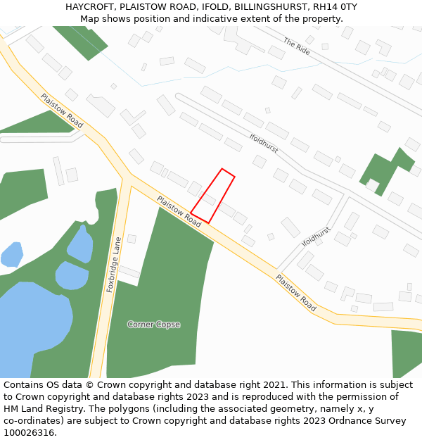 HAYCROFT, PLAISTOW ROAD, IFOLD, BILLINGSHURST, RH14 0TY: Location map and indicative extent of plot