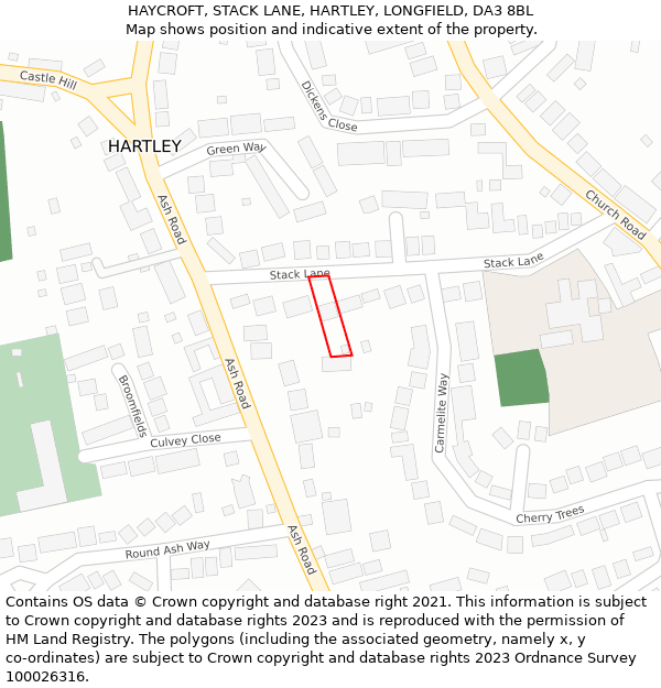 HAYCROFT, STACK LANE, HARTLEY, LONGFIELD, DA3 8BL: Location map and indicative extent of plot