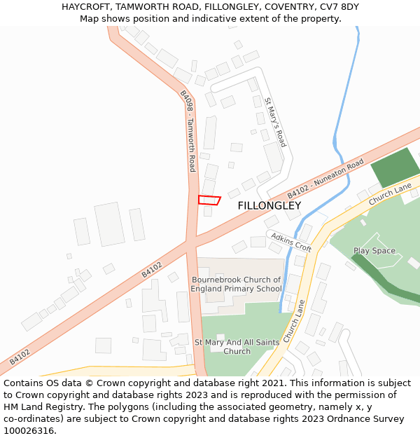 HAYCROFT, TAMWORTH ROAD, FILLONGLEY, COVENTRY, CV7 8DY: Location map and indicative extent of plot