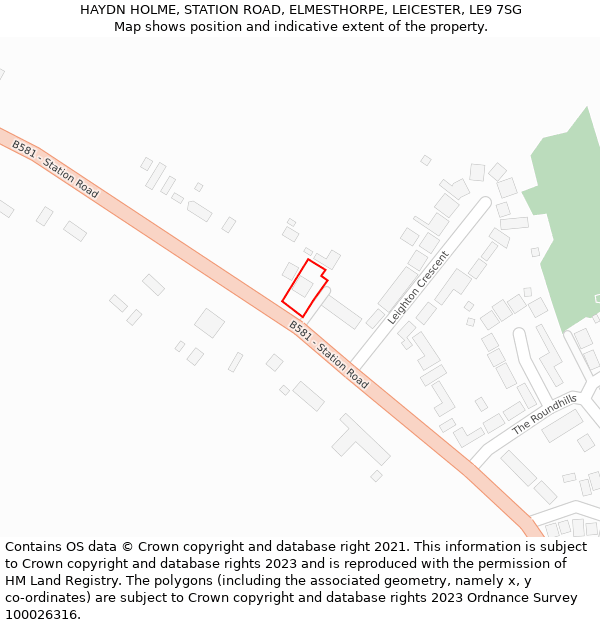 HAYDN HOLME, STATION ROAD, ELMESTHORPE, LEICESTER, LE9 7SG: Location map and indicative extent of plot