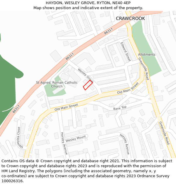 HAYDON, WESLEY GROVE, RYTON, NE40 4EP: Location map and indicative extent of plot