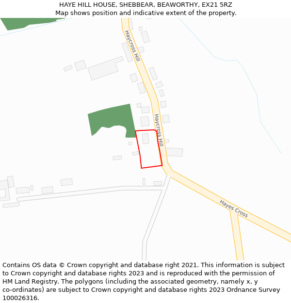 HAYE HILL HOUSE, SHEBBEAR, BEAWORTHY, EX21 5RZ: Location map and indicative extent of plot