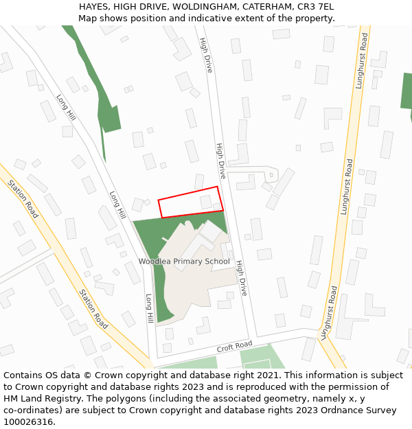 HAYES, HIGH DRIVE, WOLDINGHAM, CATERHAM, CR3 7EL: Location map and indicative extent of plot