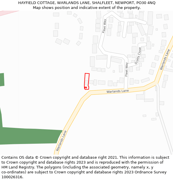 HAYFIELD COTTAGE, WARLANDS LANE, SHALFLEET, NEWPORT, PO30 4NQ: Location map and indicative extent of plot
