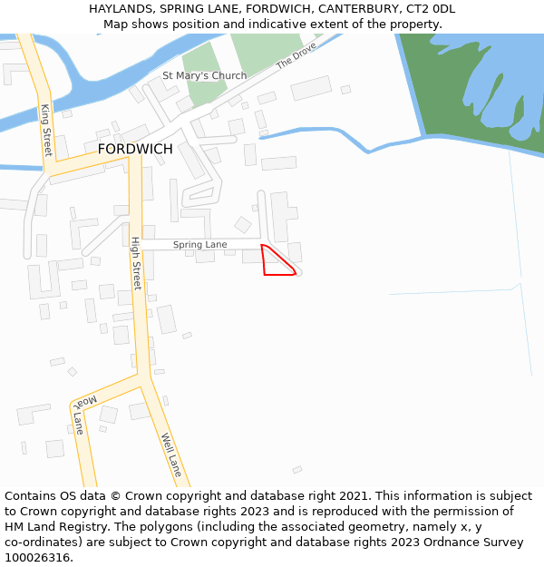 HAYLANDS, SPRING LANE, FORDWICH, CANTERBURY, CT2 0DL: Location map and indicative extent of plot